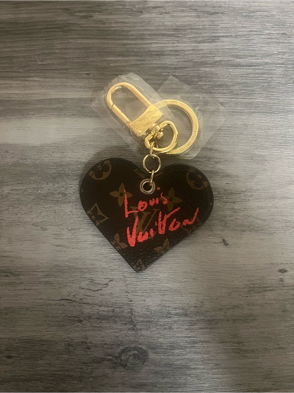 Brown Monogram Heart Key Charm with Pink Script - Picture 2 of 4
